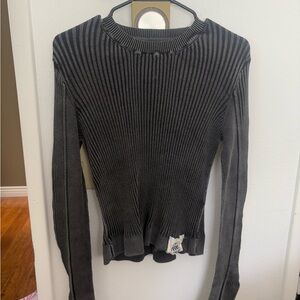 We The Free Charcoal Ribbed Knit Top